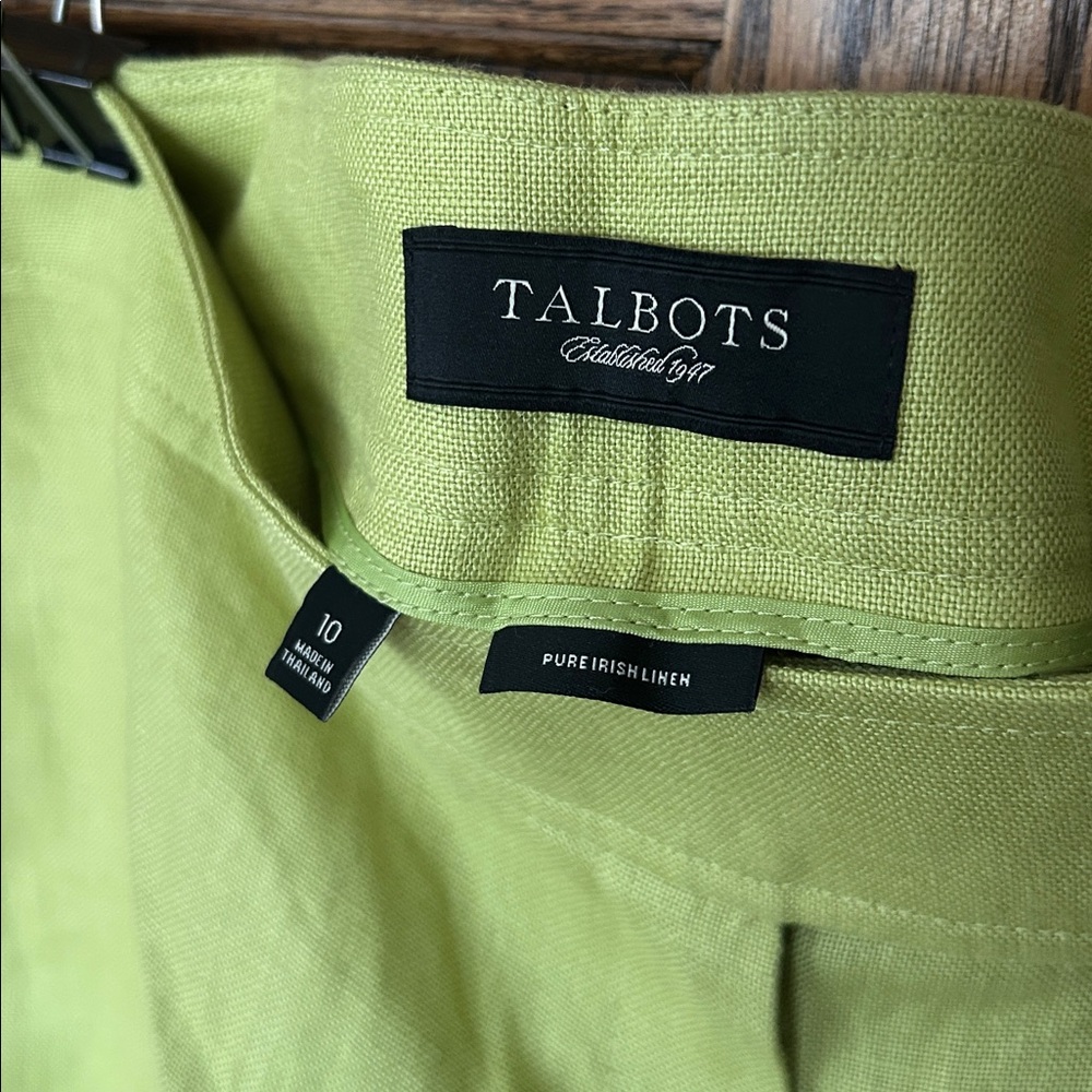 Talbots Pure Irish 100% Linen Trouser Pants Flowy Lime Green - Picture 4 of 5